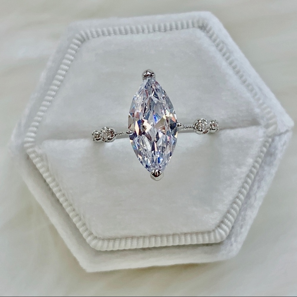 14k white gold 3 CT diamond ring marquise engagement wedding solitaire - Picture 11 of 12